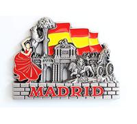 Aimant pour réfrigérateur en métal - souvenir de voyage idéal - plusieurs villes populaires au choix : Venise, Paris, Rome, Prague, Amsterdam, Barcelone, Dubai, etc. , Métal, Argent Madrid.