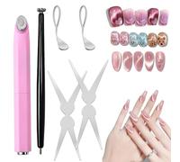 Aimant pour vernis gel effet œil de chat, stylo magnétique à ongles double embout motif floral, outils de nail art en forme creuse et ciseaux, parfaits pour réaliser des manucures françaises