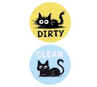 Aimant Propre Sale pour Lave-Vaisselle - 2 Pièces Décoration Maison Chat Noir,Panneaux Magnétiques Double Face Réversibles - pour Salon Buanderie Appartement Dortoir Ferme