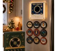 Aimant réfrigérateur pour Mini Tourne-Disque Vinyle Noël avec 9 disques | Boîte musique magnétique tableau blanc noël Vintage avec lumière, décor magnétique lecteur musique disque vinyle vacanc drôle