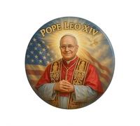 Aimant rond du pape Léo XIV - Portrait divin - Souvenir religieux avec drapeau américain et colombe - Souvenir catholique pour la maison, le bureau ou le réfrigérateur