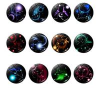 Aimant Tableau Magnetique 12 Pièces De Douze Signes du Zodiaque Autocollants De Message en Cristal Tableau Noir Tableau Blanc Aimants pour Réfrigérateur Décoration en Verre Noir