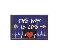 Aimant « The Way is Life » - Aimant de Pèlerinage de cœur - Santiago de Compostelle Souvenir - Aimant de réfrigérateur 8 x 5,5 cm