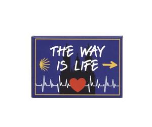 Aimant « The Way is Life » - Aimant de Pèlerinage de cœur - Santiago de Compostelle Souvenir - Aimant de réfrigérateur 8 x 5,5 cm