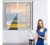 Aimantée Auto-Adhésif en Maille Rideau 122 x 158 cm Engrener Porte Rideau Laisse Passer L'Air Frais Moustiquaire Fenetre pour Divers de Fenêtres, Blanc