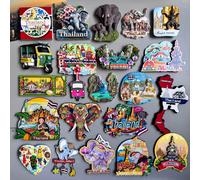 Aimants de réfrigérateur de Thaïlande : Baie de Phang Nga, Île de Phuket, Marché flottant, Éléphant de Bangkok, Tuk-tuk thaïlandais, Souvenir touristique Thailand-Resin