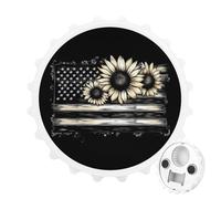 Aimants de réfrigérateur Ronds en Forme de Tournesol avec Drapeau américain, ouvre-Bouteille Amusant pour la Maison, la Cuisine ou Le Bureau, Style Blanc