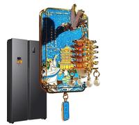 Aimants de réfrigérateur - Tour de grue jaune 3D pour affichage coloré, design de collection avec forte tenue, ornement magnétique pour garage, atelier, chambre d'enfant, école, dortoir, voyage