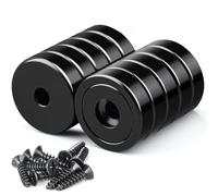 Aimants en néodyme extra puissants, 10 pièces aimants en forme de disque de 25 mm avec capsule, aimants en pot puissant avec trou, aimant en pot fraisé avec vis et coussin en acier pour cuisines, noir