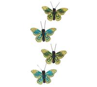 Aimants Plumes pour Rideaux, décor Papillon koh Samui, Couleurs Bleu et Vert foncé, 4 Papillons