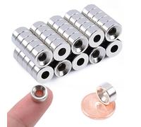 Aimants puissants 30 pièces 10x5mm Ronds avec Trou de Fixation, disques magnétiques Ultra résistants pour Tableau magnétique, Armoire, Bricolage, argenté, lot Complet avec vis de Fixation