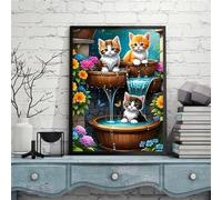 Aimaor Chat mignon Diamond painting Kits,5D Broderie Diamant Kit Complet,DIY Square Peinture diamant pour Adultes Strass Point de Croix Painting Artisanat Murale Décoration 60x80cm