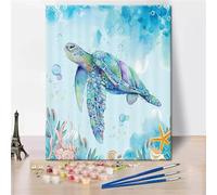 Aimaor Kit de Peinture par Numéro,Tortue colorée Peinture par Numéros Adultes,DIY Peinture Acrylique pour Enfants Débutants Facile sur Toile,avec Brosses et Peintures Acryliques 30x40cm