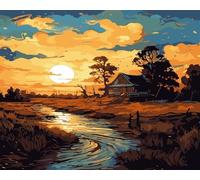 Aimaor Peinture par Numéro Adulte sans Cadre DIY Kit de Peinture à l'huile sur Toile par Numéro pour Débutants,avec Pinceaux et Acryliques pour Maison Décor - Paysage au coucher du soleil,30x40cm