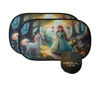 AIMAQ - Lot de 2 pare-soleil de voiture de qualité supérieure pour enfants et bébés avec motif princesse, protection UV pour vitre latérale/vitre de fenêtre - Protection solaire de voiture pour fille