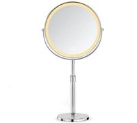 AIMAX Miroir de Maquillage LED Rechargeable 10X/1X, Miroir Cosmétique Double Face, Hauteur Réglable de 38 à 48 cm, 3 Couleurs & Intensité Réglable, avec Batterie 2000 mAh, Miroir LED, Rotation à 360°