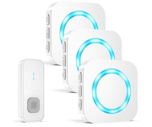 AIMAX Sonnette sans Fil avec 1 Émetteur et 3 Récepteurs, Sonnette sans Fil Exterieur Etanche, Portée Élevée de 400 m, Étanche IP55, 55 Sonneries, 5 Niveaux de Volume avec Flash LED