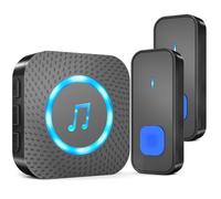 AIMAX Sonnette sans fil avec 2 émetteurs et 1 récepteur, longue portée 400 m, étanche IP55, 55 sonneries, 5 niveaux de volume avec clignotement LED, installation sans fil, noire
