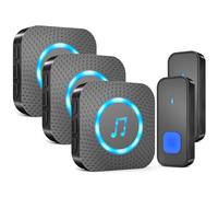 AIMAX Sonnette sans fil avec 2 émetteurs et 3 récepteurs, longue portée 400 m, étanche IP55, 55 sonneries, 5 niveaux de volume avec clignotement LED, installation sans fil, noire