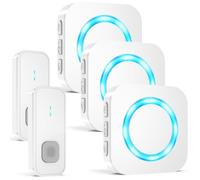 AIMAX Sonnette sans Fil avec 2 Émetteurs et 3 Récepteurs, Sonnette sans Fil Exterieur Etanche, Portée Élevée de 400 m, Étanche IP55, 55 Sonneries, 5 Niveaux de Volume avec Flash LED