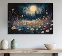 AIMCJFBYL Tableau abstrait moderne sur toile représentant une forêt de fleurs sauvages au clair de lune, idéal pour décorer un salon (60 x 90 cm, sans cadre).
