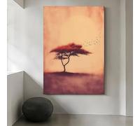 AIMCJFBYL Tableau minimaliste sur toile représentant un acacia africain au coucher du soleil (50 x 70 cm, sans cadre)