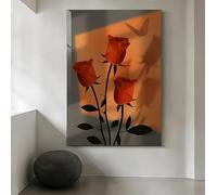 AIMCJFBYL Tableau sur toile souple « Trois roses rouges », coucher de soleil chaleureux, silhouette florale, affiche, décoration intérieure (60 x 90 cm, sans cadre)