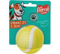 Aimé - Balle pour Chien 5 en 1 Saveur Bœuf - Jouet Interactif/Éducatif pour Développer et Stimuler Les 5 Sens - Résistant Toutes Races et Tous Âges - Balle 8 cm