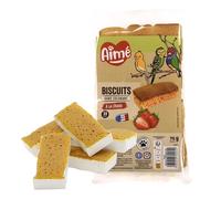 Aimé, Biscuits à la Fraise pour Oiseau, Génoise Gourmande 6 x 75 g, Friandise Naturelle pour Perruches et Canaris, Snack Croquant et Savoureux, Enrichi en Céréales pour Oiseaux Domestiques