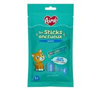 Aime - Crèmes Onctueuse Saumon, Friandise pour Chat, Nourriture pour Chat Crémeuse, Au Poisson, A Donner en Complément de l'Alimentation Quotidienne, 5 Bâtonnets de 15 Grammes