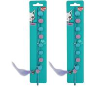 Aimé - Jouet Kawaii Canne à Pêche Chat avec Pompons - Jeu Chat Appartement - Coloré, Craquant et Amusant - Stimule Le Mouvement et Le Bruit - avec Manche Pailleté - Effet Ressort Attrayant (Lot de 2)