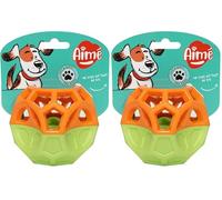 Aime Jouet pour Chien Espace 2 Matériaux Mousse Silicone Sonore Intégré Diamètre 9 cm (Lot de 2)