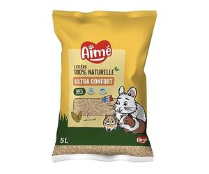 Aimé | Litière Végétale Petits Animaux 5L | Biodégradable et Absorbante à Rafle de Maïs | Lapin, Cochon d'Inde, Hamster, Souris, Cobaye | Jusqu'à 3 Semaines d'Utilisation