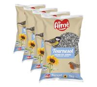 Aime - Nourriture pour Oiseaux - Graines pour Oiseaux du Ciel et de Jardin - Graines de Tournesol - Nourriture Respectueuse de l'environnement - Sac de 1 Kg (Lot de 4)