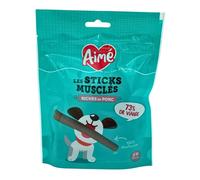 Aime - Stick Musclés Porc, Friandise pour Chien Riche en Viande, Nourriture pour Chien à la Texture Flexible, A Offrir en Complément de l'Alimentation Quotidienne, 10 Bâtonnets, 110g