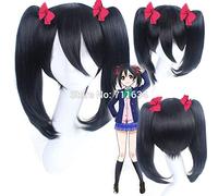 Aime vivre! Yazawa Niko noir anime cosplay perruque puce queues de cheval cheveux synthétiques fibre de résistance à la chaleur + casquette de perruque amour en direct noir