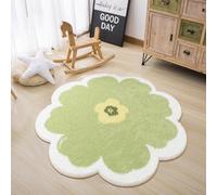 AIMECO Tapis Salon Pas Cher Salle a Manger Rug Doux Chambre Moquette Lavable Adulte Descente de lit Epais Ado Antidérapant et résistant Decoration Cuisine Terrasse Couloir Rond 160cm Fleurs Vertes