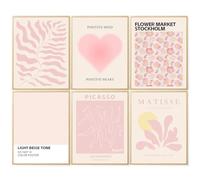 AIMEE ROSE Lot de 6 impressions murales abstraites vintage sans cadre, 20,3 x 25,4 cm, décoration murale rose clair pour adolescentes, décoration murale pour chambre à coucher, sans cadre, 20,3 x 25,4