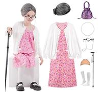 Aimeiar Déguisement pour fille 100 jours d'école, costume de vieille dame pour Halloween, perruque, cardigan, pull et grand-mère