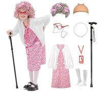 Aimeiar Déguisement pour fille 100 jours d'école, costume de vieille dame pour Halloween, perruque, cardigan, pull et grand-mère
