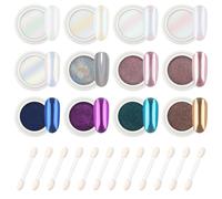 AIMEILI 12 BoîTe Poudre Chrome Ongle, Miroir Poudre Ongle Holographi Métal, Nacrée Aurora Schimmer Effet Perle Glitzerpuder Décor Salon DIY Nail Art KIT1