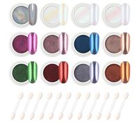 AIMEILI 12 BoîTe Poudre Chrome Ongle, Miroir Poudre Ongle Holographi Métal, Nacrée Aurora Schimmer Effet Perle Glitzerpuder Décor Salon DIY Nail Art KIT2