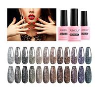 AIMEILI 12 Pcs Vernis Gel Semi Permanent Paillettes de Platine, Sparkly Shiny Vernis à Ongles Gel Métallique Polish Soak Off UV LED Nail Art Manucure Sans HEMA Longue Durée 8ml - Kit 27