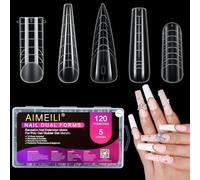 AIMEILI 120 Pièces Faux Ongles Conseils de Extension 5 Formes 12 Tailles Système De Formes D'ongles Doubles Gel Pose Manucure Art d'Ongle Design Salon KIT1