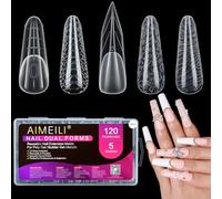 AIMEILI 120 Pièces Faux Ongles Conseils de Extension 5 Formes 12 Tailles Système De Formes D'ongles Doubles Gel Pose Manucure Art d'Ongle Design Salon KIT3