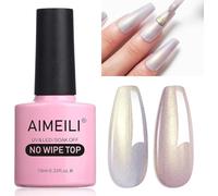 AIMEILI 2 en 1 Brillant Perle Top Coat Vernis à Ongles Gel Semi Permanent Nacré Glitter Finish No Wipe Top Coat Longue Durée 10ml - 12