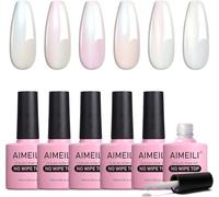 AIMEILI 2 en 1 Brillant Perle Top Coat Vernis à Ongles Gel Semi Permanent Nacré Glitter Finish No Wipe Top Coat Longue Durée 6 X 10ml - KIT 75