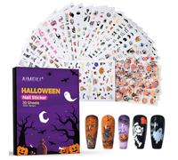 AIMEILI 30 Feuilles Halloween Stickers Ongles Mix Couleur Autoadhésif Autocollants Ongles Nail Art Décoration