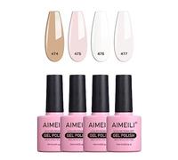 AIMEILI 4 Couleurs 10ml Vernis Gel Semi Permanent Naturel Nude Blanc Laiteux Rose, Lot Vernis à Ongles Gel UV LED Nail Polish Soak Off Manucure - Kit 25