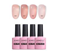 AIMEILI 4 Couleurs 10ml Vernis Gel Semi Permanent Naturel Transparent Nude, Lot Vernis à Ongles Gel Gelée de Cristal UV LED Soak Off Manucure - Kit 22